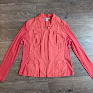 Laura Ashley Coral Zip Up Sweater Jacket Petite Large Cotton Lightweight Preppy